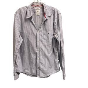 Lacoste SZ 40 Mens Blue Striped Button Down Shirt Preppy Casual Medium